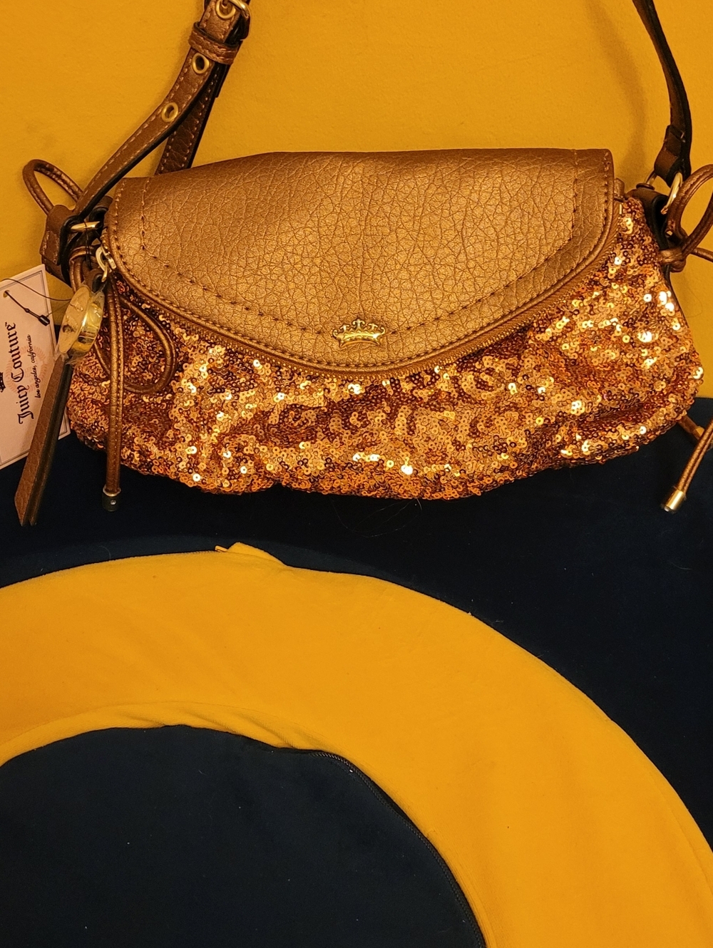 Juicy Couture Sequin Accent Gold Crossbody Bag